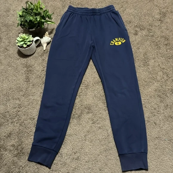 EUC Champion Brand Sweats-Men’s Sz S-Cotton Blend-Navy/Yellow-Drawstring Waist - Picture 4 of 14
